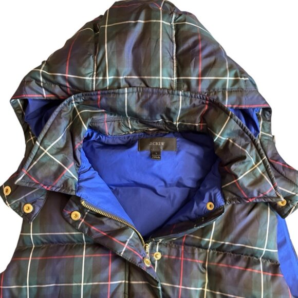 J.Crew Excursion Puffer Vest Women’s Size L Green Navy Plaid Quilted Outerwear - Picture 7 of 9